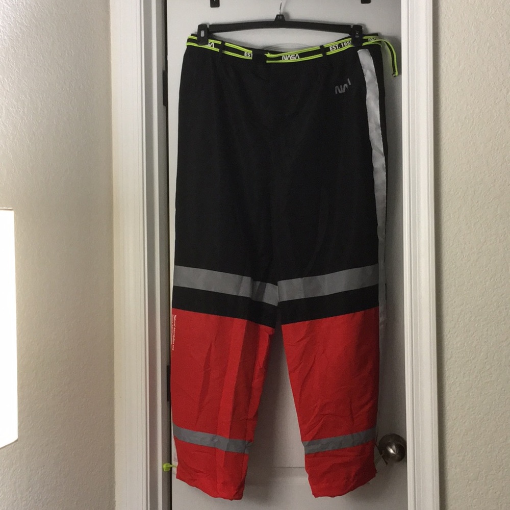Forever 21 Black and Red Colorblock Track Pants with Reflective Stripes